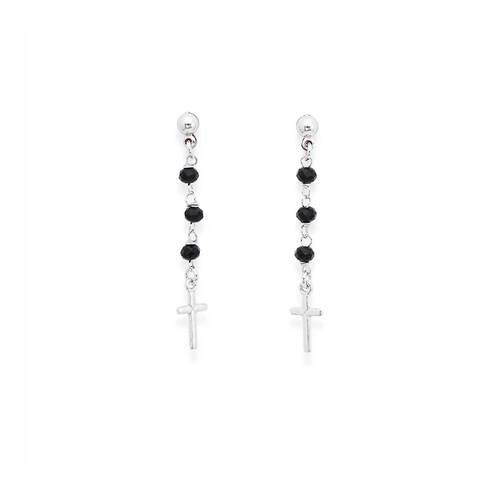 Orecchini Donna Amen Rosario In Argento 925 Rodiato E Cristalli Neri 3 - Verre Gioielli Orecchini Donna Amen Rosario In Argento 925 Rodiato E Cristalli Neri