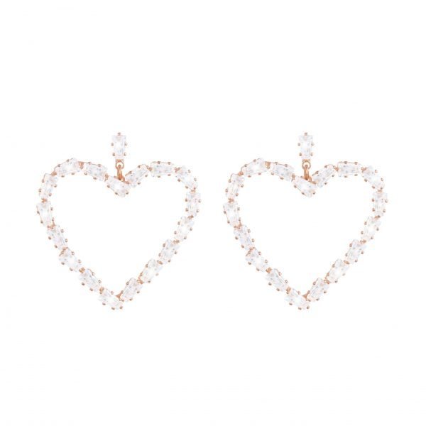 Orecchini Donna Stroli In Acciaio Rosato E Strass Con Cuore 3 - Verre Gioielli Orecchini Donna Stroli In Acciaio Rosato E Strass Con Cuore