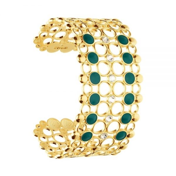 Bracciale Donna Stroili Bangle In Ottone Dorato E Smalto Verde 3 - Verre Gioielli Bracciale Donna Stroili Bangle In Ottone Dorato E Smalto Verde