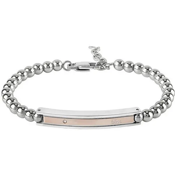 Bracciale Uomo Bliss In Acciaio Con Piastra Rodiata Rosa E Diamanti 0.05 Ct