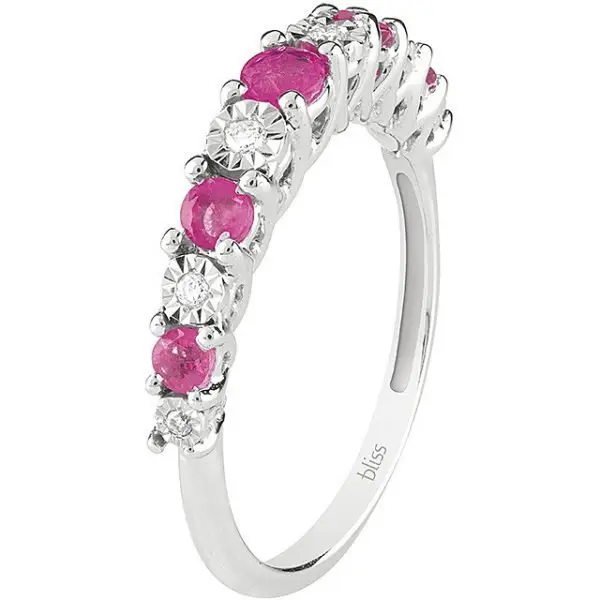 Anello Donna Bliss Veretta In Oro Bianco 18 Kt Con Diamanti E Rubini 0.06 Ct