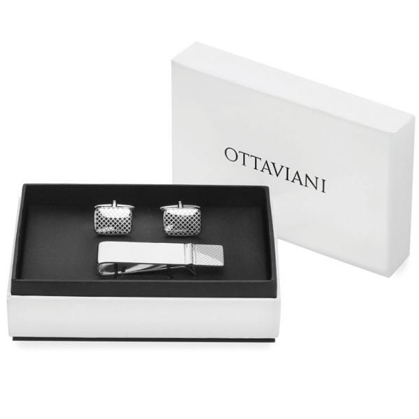 Set Uomo Ottaviani Gemelli e Fermasoldi in Acciaio Argentato 3 Verre Gioielli - l'istituzione del gioiello
