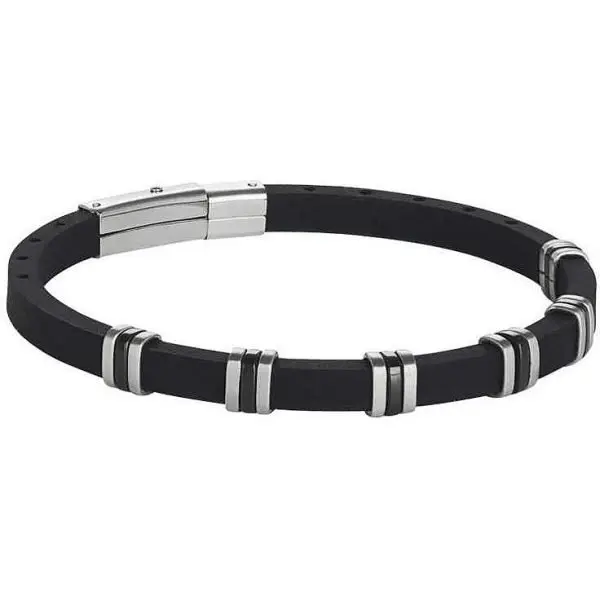 Bracciale Uomo Boccadamo Man In Caucciù Nero Con Acciaio Bianco E Pvd Nero