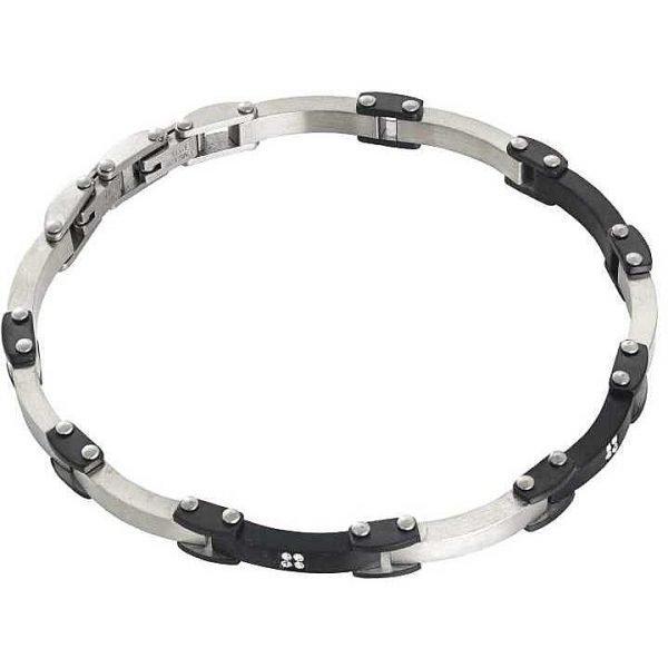 Bracciale Uomo Boccadamo Man In Acciaio Bianco Pvd Nero E Zirconi 3 - Verre Gioielli Bracciale Uomo Boccadamo Man In Acciaio Bianco Pvd Nero E Zirconi