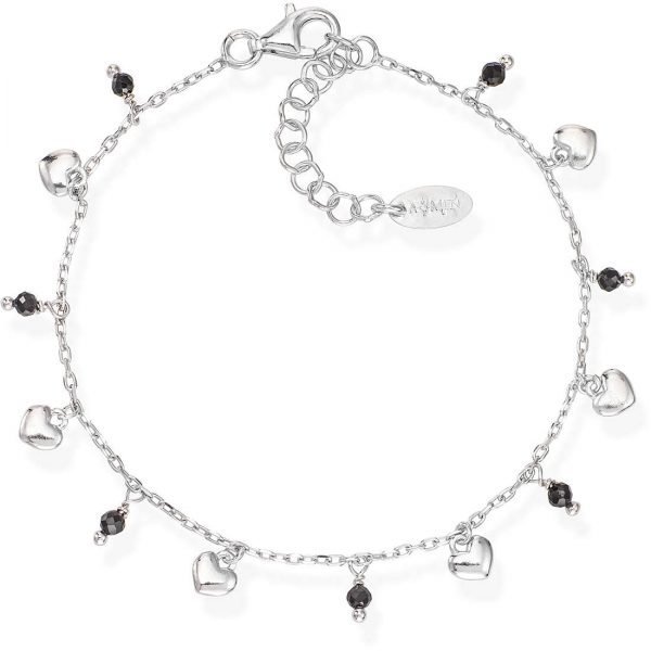 Bracciale Donna Amen In Argento 925 Cristalli Neri E Cuori