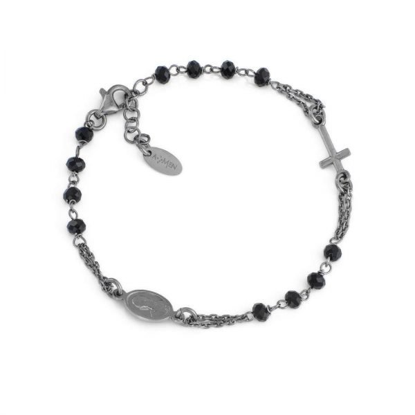 Bracciale Unisex Amen In Argento 925 Brunito Con Cristalli E Croce 3 - Verre Gioielli Bracciale Unisex Amen In Argento 925 Brunito Con Cristalli E Croce