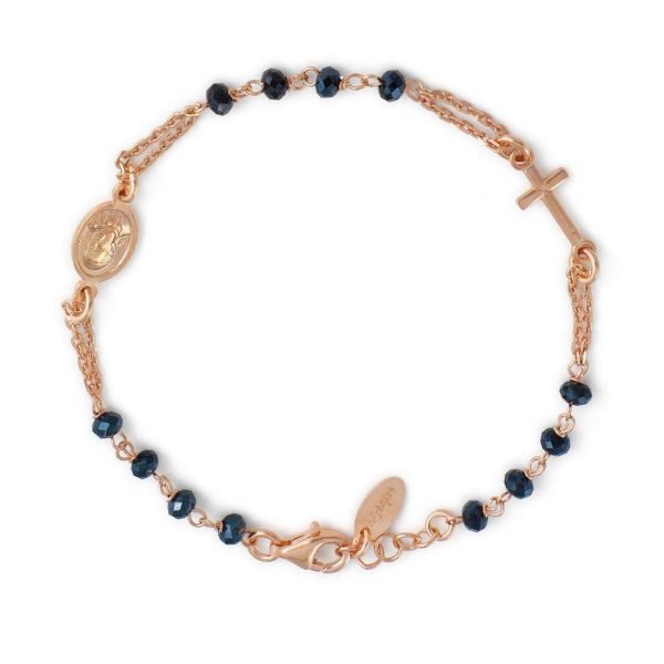 Bracciale Unisex Rosario Amen In Argento 925 Rosato Con Cristalli Blu