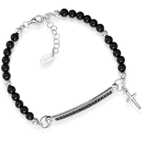 Bracciale Uomo Amen In Argento 925 E Zirconi Neri 3 - Verre Gioielli Bracciale Uomo Amen In Argento 925 E Zirconi Neri