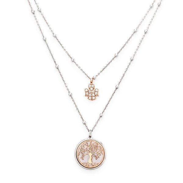 Collana Donna Multifilo Amen In Argento 925 Con Angelo E Albero Della Vita 2 Verre Gioielli - l'istituzione del gioiello