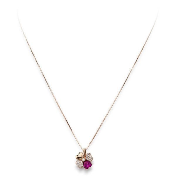 Collana Donna Amen In Argento 925 Rosato Con Zirconi Bianchi E Rubino Quadricuore 3 - Verre Gioielli Collana Donna Amen In Argento 925 Rosato Con Zirconi Bianchi E Rubino Quadricuore