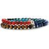 Bracciale Uomo Gerba Colors Double Con Filo Elastico E Pietre Di Aulite Onice E Occhio Di Tigre Multicolor E Loghi In Argento 925