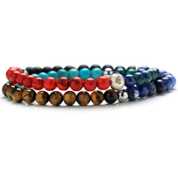 Bracciale Uomo Gerba Colors Double Con Filo Elastico E Pietre Di Aulite Onice E Occhio Di Tigre Multicolor E Loghi In Argento 925 3 - Verre Gioielli Bracciale Uomo Gerba Colors Double Con Filo Elastico E Pietre Di Aulite Onice E Occhio Di Tigre Multicolor E Loghi In Argento 925