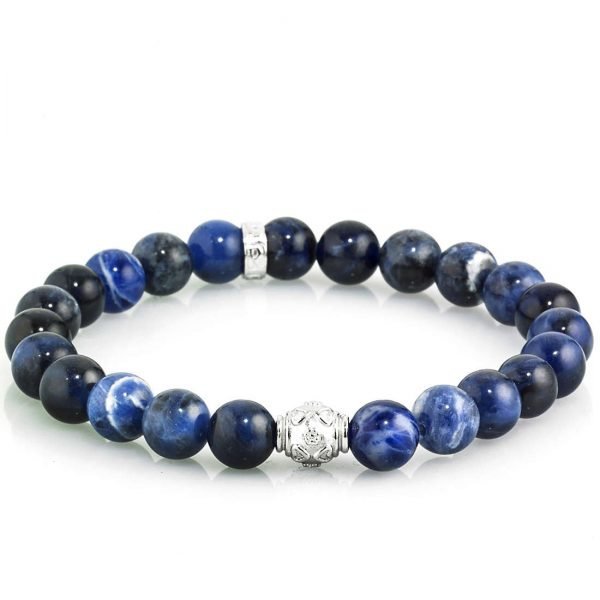 Bracciale Uomo Gerba Con Filo Elastico E Sodalite Blu Con Loghi In Argento 925 3 - Verre Gioielli Bracciale Uomo Gerba Con Filo Elastico E Sodalite Blu Con Loghi In Argento 925