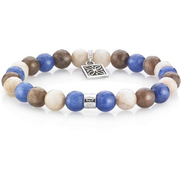 Bracciale Uomo Gerba Xavier 560 Con Filo Elastico E Pietre Di Agata Multicolor E Loghi In Argento 925