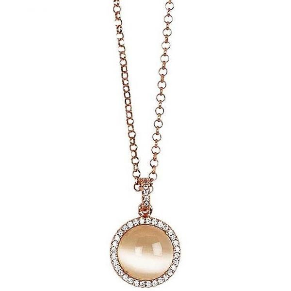 Collana Donna Gioielli Boccadamo In Bronzo Rosato E Cristalli Cabochon Con Pendente 3 - Verre Gioielli Collana Donna Gioielli Boccadamo In Bronzo Rosato E Cristalli Cabochon Con Pendente