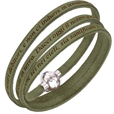 Bracciale Unisex Amen Preghiera Padre Nostro In Pelle Verde 3 - Verre Gioielli MY-PNIT21-57