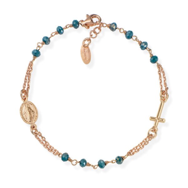 Bracciale Rosario Donna Amen In Argento 925 Rosato E Cristalli Petrolio