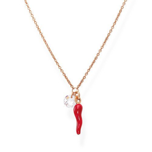 Collana Donna Amen In Argento 925 Dorato Cornetti Con Punto Luce E Charms