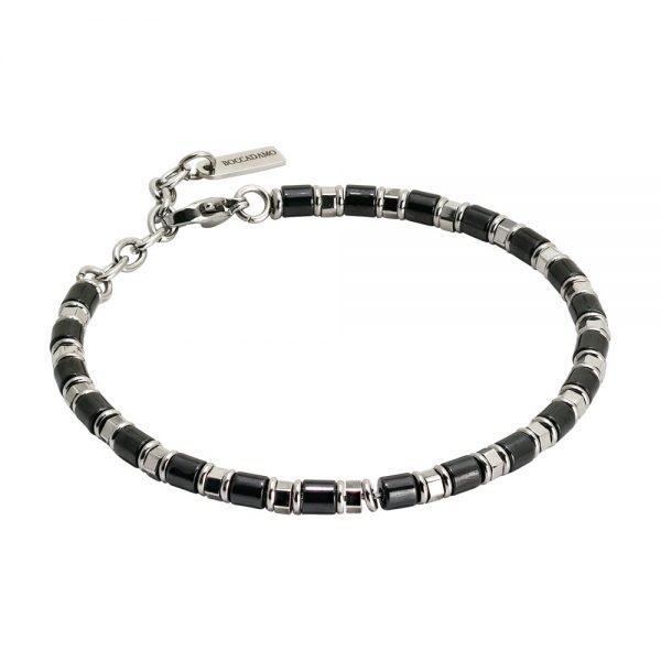 Bracciale Uomo Boccadamo Acciaio Man Con Rondelle Rodiate Ed Elementi in Ceramica Nera 3 - Verre Gioielli verre-gioelli-ABR568N