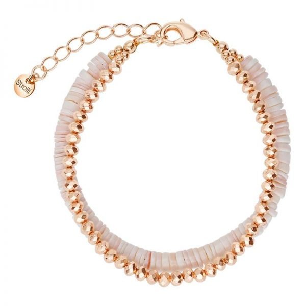 Bracciale In Ottone Rosato Hawaii Con Elementi In Conchiglia Rosa e Boule Diamantate