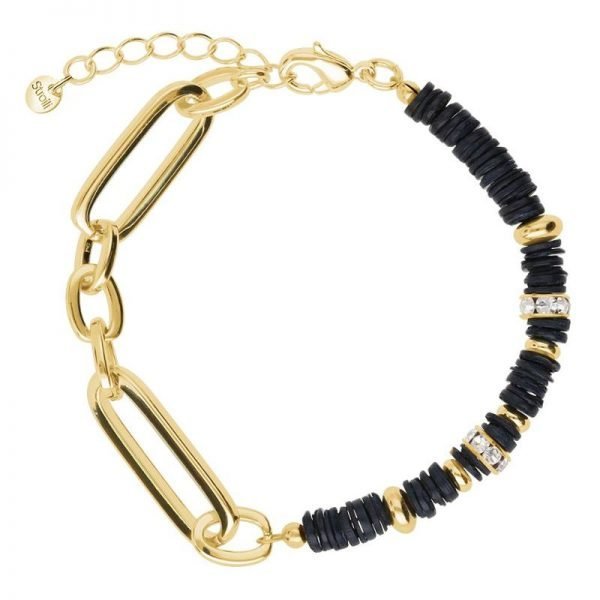 Bracciale Donna Stroili in Ottone Placcato Oro con Elementi Conchiglia Nera e Strass