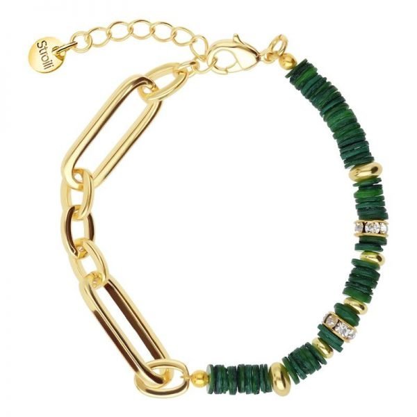 Bracciale Donna Stroili Hawaii In Ottone Dorato con Elementi Conchiglia Verde e Strass 3 - Verre Gioielli Bracciale Donna Stroili Hawaii In Ottone Dorato con Elementi Conchiglia Verde e Strass