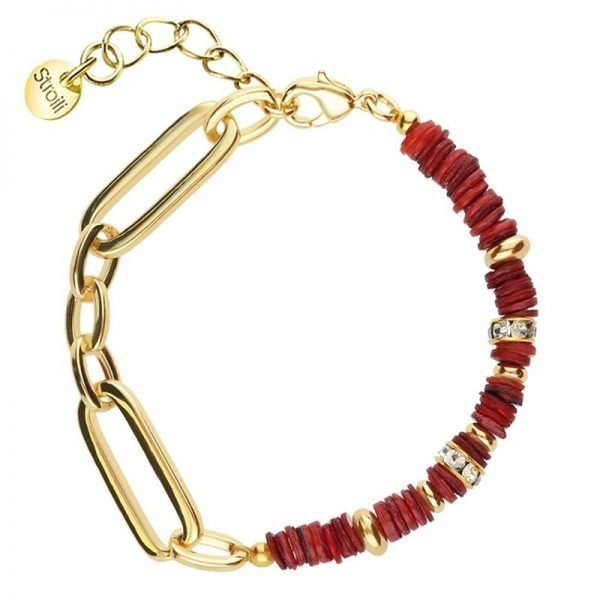 Bracciale Donna Stroili Hawaii In Ottone Dorato con Elementi Conchiglia Rossa e Strass 3 - Verre Gioielli Bracciale Donna Stroili Hawaii In Ottone Dorato con Elementi Conchiglia Rossa e Strass