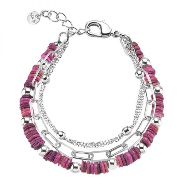 Bracciale Donna Stroili Multicatena in Ottone Rodiato con Elementi Conchiglia Fucsia
