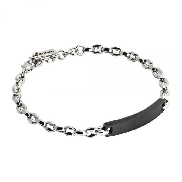 Bracciale Uomo Boccadamo Acciaio Man A Maglia Marina con Piastrina in Pvd Nero