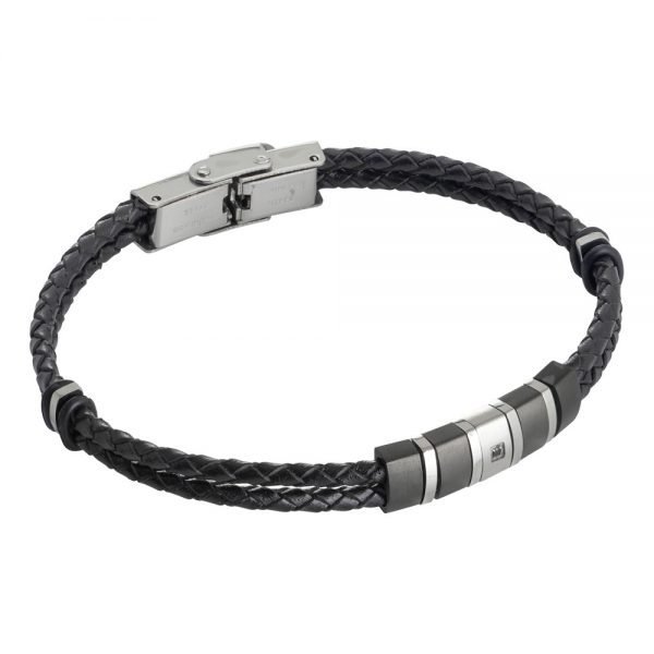 Bracciale Uomo Boccadamo Man In Acciaio 316L e Similpelle Con Zircone