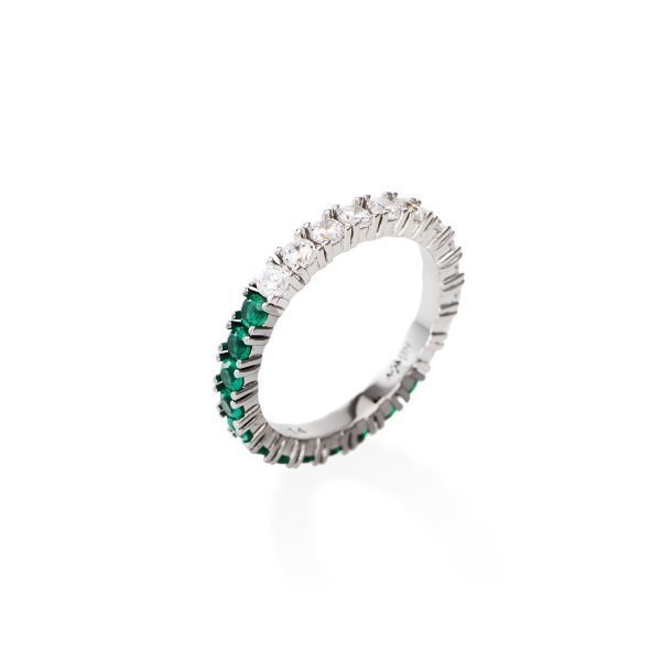 Anello Donna Amen Diamond In Argento 925 Con Zirconi Bianchi e Verdi 3 - Verre Gioielli verre-gioielli-anello-veretta-zirconi-bianchi-e-verd