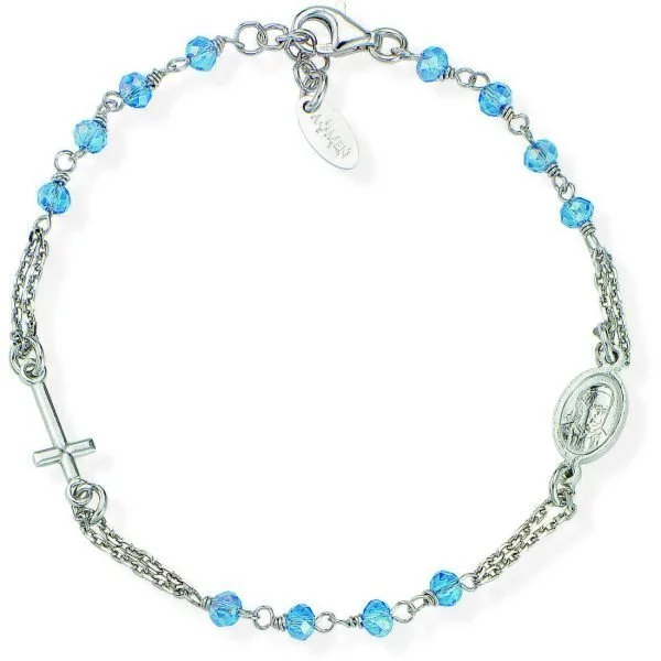 Bracciale Donna Amen Rosario In Argento 925 Rodiato E Cristalli Cangianti Azzurro Cielo