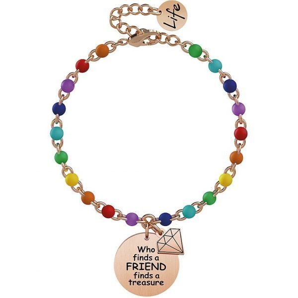 Bracciale Donna Kidult Love In Acciaio Color Oro Rosa Con Ciondoli Tondo Multicolor E A Diamante E Catena Rolò 3 - Verre Gioielli verre-gioielli-bracciale-donna-gioielli-kidult-love-731817
