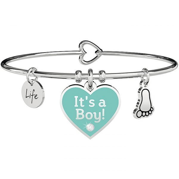 Bracciale Da Donna Kidult Special Moments Bangle In Acciaio Con Ciondoli A Cuore Smaltato Azzurro E A Piedino 3 - Verre Gioielli verre-gioielli-bracciale-donna-gioielli-kidult-special-moments-731711