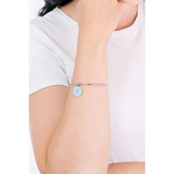 Bracciale Donna Kidult Symbols Bangle In Acciaio Con Ciondolo Tondo Smaltato Azzurro 1 Verre Gioielli - l'istituzione del gioiello