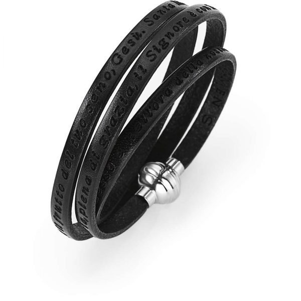 Bracciale Unisex Amen Preghiera Ave O Maria In Pelle Nera 3 - Verre Gioielli verre-gioielli-bracciale-unisex-gioielli-amen-ave-maria-