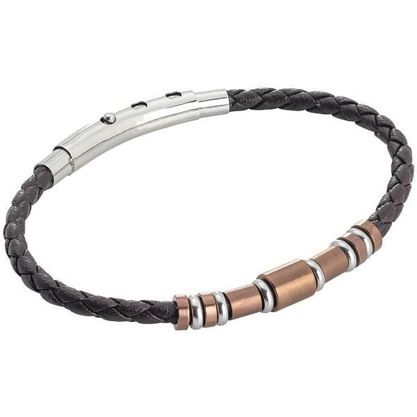Bracciale Uomo Boccadamo Man Linea Man In Similpelle Intrecciata Marrone Con Inserti In Pvd Rosato E Acciaio