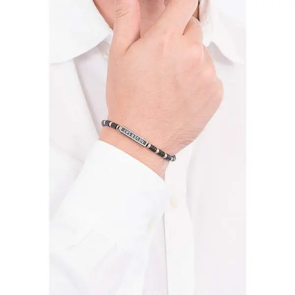 KIDULT Bracciale Philosophy Uomo E Donna In Acciaio 316L E Agata Nera, Lunghezza 21 Cm, Con Scatola Originale