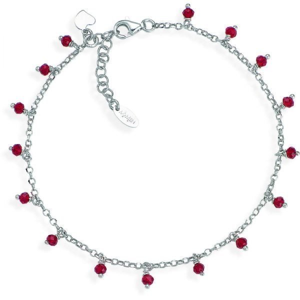 Cavigliera Donna Amen Romance In Argento 925 Rodiato Con Cristalli Rossi E Charme 3 - Verre Gioielli Cavigliera Donna Amen Romance In Argento 925 Rodiato Con Cristalli Rossi E Charme