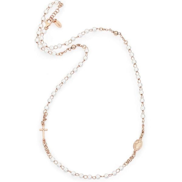 Collana Donna Amen Rosario In Argento 925 Rosè Con Perle 3 - Verre Gioielli Collana Donna Amen Rosario In Argento 925 Rosè Con Perle