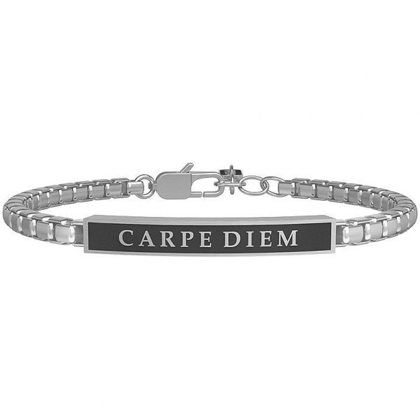 Bracciale Uomo i Kidult Philosophy In Acciaio Satinato Con Catena Veneta E Piastra Rettangolare Nera 3 - Verre Gioielli Kidult Verre Gioielli