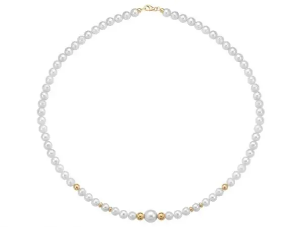 Collana di perle 6 mm con 4 sfere lucide in oro giallo 18 kt - Collezione Bouquet Verre Gioielli