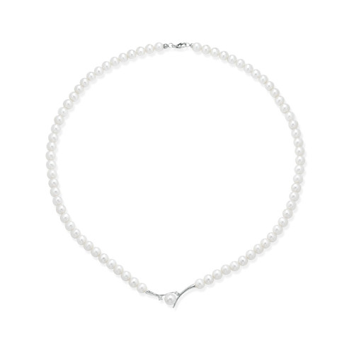 Collana Donna Kioto Con Perle E Diamanti 0.04 Ct In Oro Bianco 18 Kt