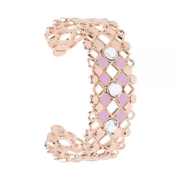Bracciale Donna Stroili Bangle In Ottone Rosato Con Swarovski E Smalto Rosa 3 - Verre Gioielli Bracciale Donna Stroili Bangle In Ottone Rosato Con Swarovski E Smalto Rosa