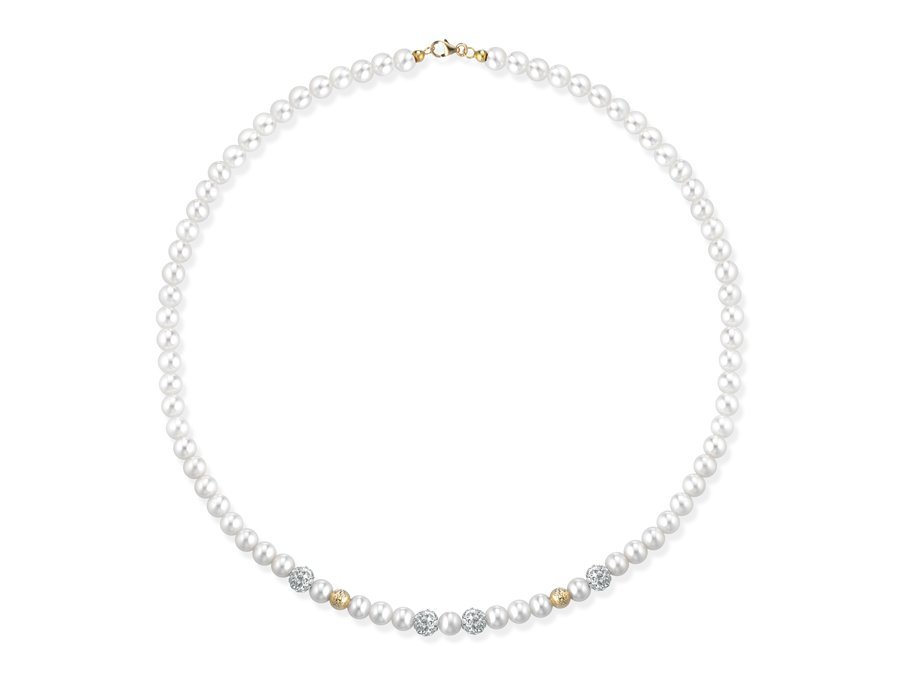 Collana di perle 5 mm con 4 sfere zirconate e 2 rigate in oro giallo 18 kt ? Collezione Gold Zirconata in oro giallo 18 kt  Verre Gioielli - Perle