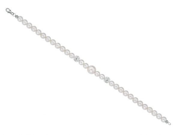Bracciale di perle 6mm con 2 sfere zirconate ? Collezione Zirconia in oro bianco  Verre Gioielli - Perle
