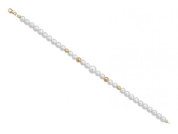 Bracciale di perle 6 mm con 2 sfere sfaccettate in oro giallo 18 kt e 2 sfere lucide in oro giallo 18 kt - Collezione Bouquet Verre Gioielli