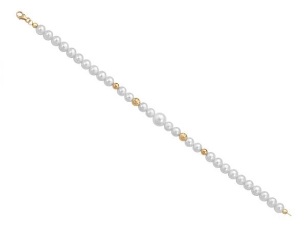 Bracciale di perle 6 mm con 2 sfere sfaccettate in oro giallo 18 kt e 2 sfere lucide in oro giallo 18 kt - Collezione Bouquet Verre Gioielli