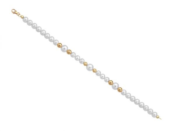 Bracciale di perle 6 mm con 2 sfere sfaccettate in oro giallo 18 kt e 4 sfere lucide in oro giallo 18 kt - Collezione Bouquet Verre Gioielli