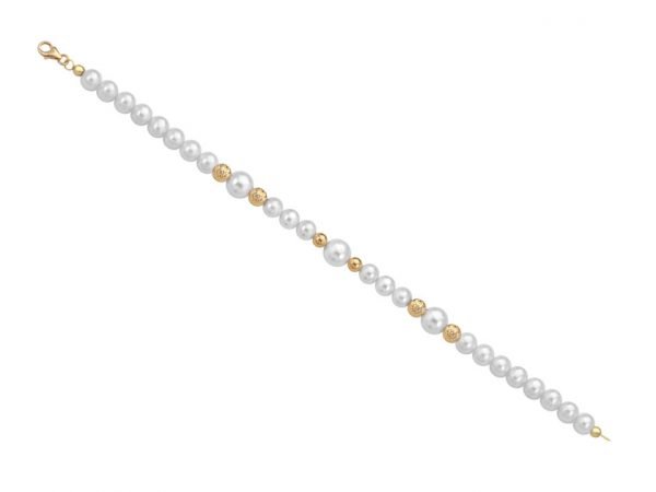 Bracciale di perle 6 mm con 4 sfere sfaccettate in oro giallo 18 kt e 2 sfere lucide in oro giallo 18 kt - Collezione Bouquet Verre Gioielli